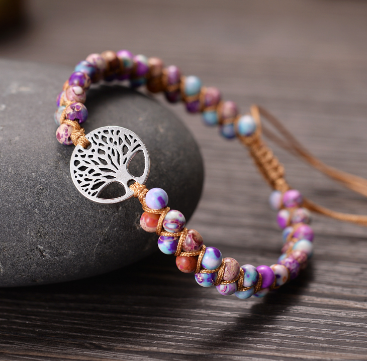 Stunning Handmade Bohemian Rope Wrapped Multi Colored Tree Of Life Bracelet