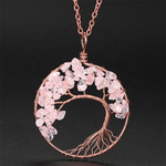 Handmade Bohemian Tree of Life Wire Quartz Stone Necklace w/ Copper Chain - 7 Chakra Rainbow