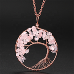 Handmade Bohemian Tree of Life Wire Quartz Stone Necklace w/ Copper Chain - Deep Purple