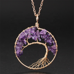 Handmade Bohemian Tree of Life Wire Quartz Stone Necklace w/ Copper Chain - 7 Chakra Rainbow