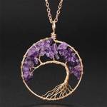 Handmade Bohemian Tree of Life Wire Quartz Stone Necklace w/ Copper Chain - Turquoise