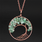 Handmade Bohemian Tree of Life Wire Quartz Stone Necklace w/ Copper Chain - Fire Orange