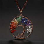 Handmade Bohemian Tree of Life Wire Quartz Stone Necklace w/ Copper Chain - Fire Orange