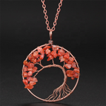 Handmade Bohemian Tree of Life Wire Quartz Stone Necklace w/ Copper Chain - Fire Orange