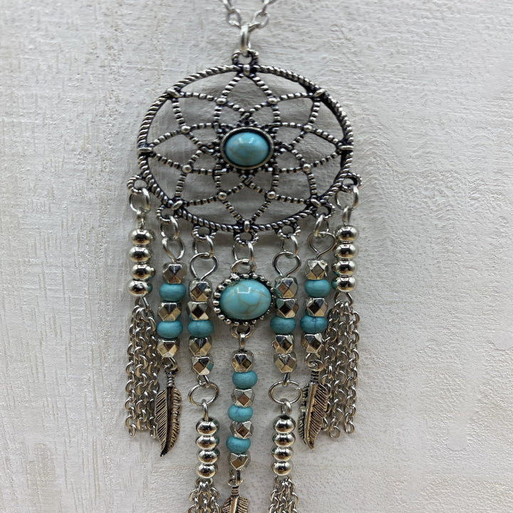 BoHo Handmade Dreamcatcher Necklace - Silver