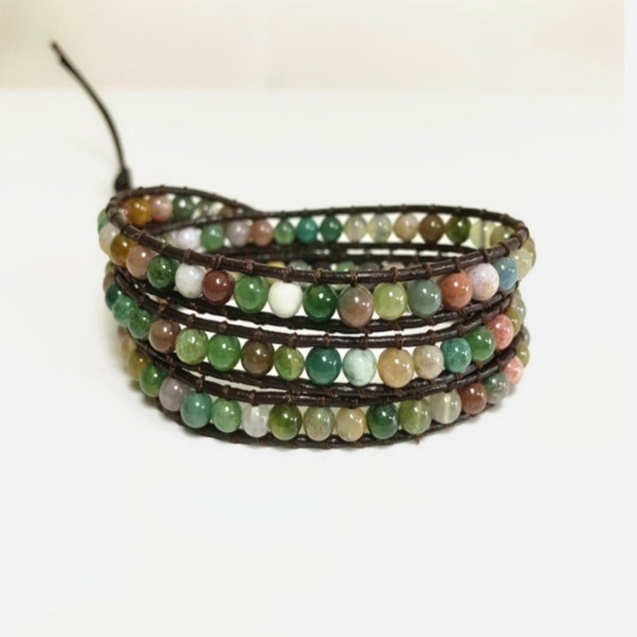 Handmade Retro Rope Wrapped Green Tint Beads