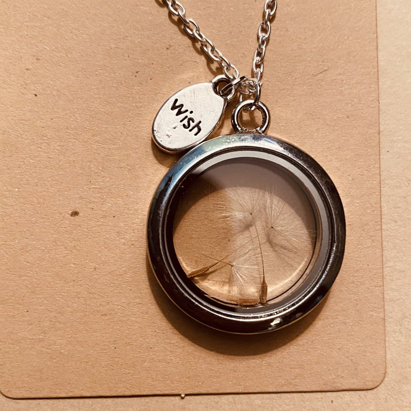 Handmade Dandelion Seeds Floating Necklace "Wish" Pendant