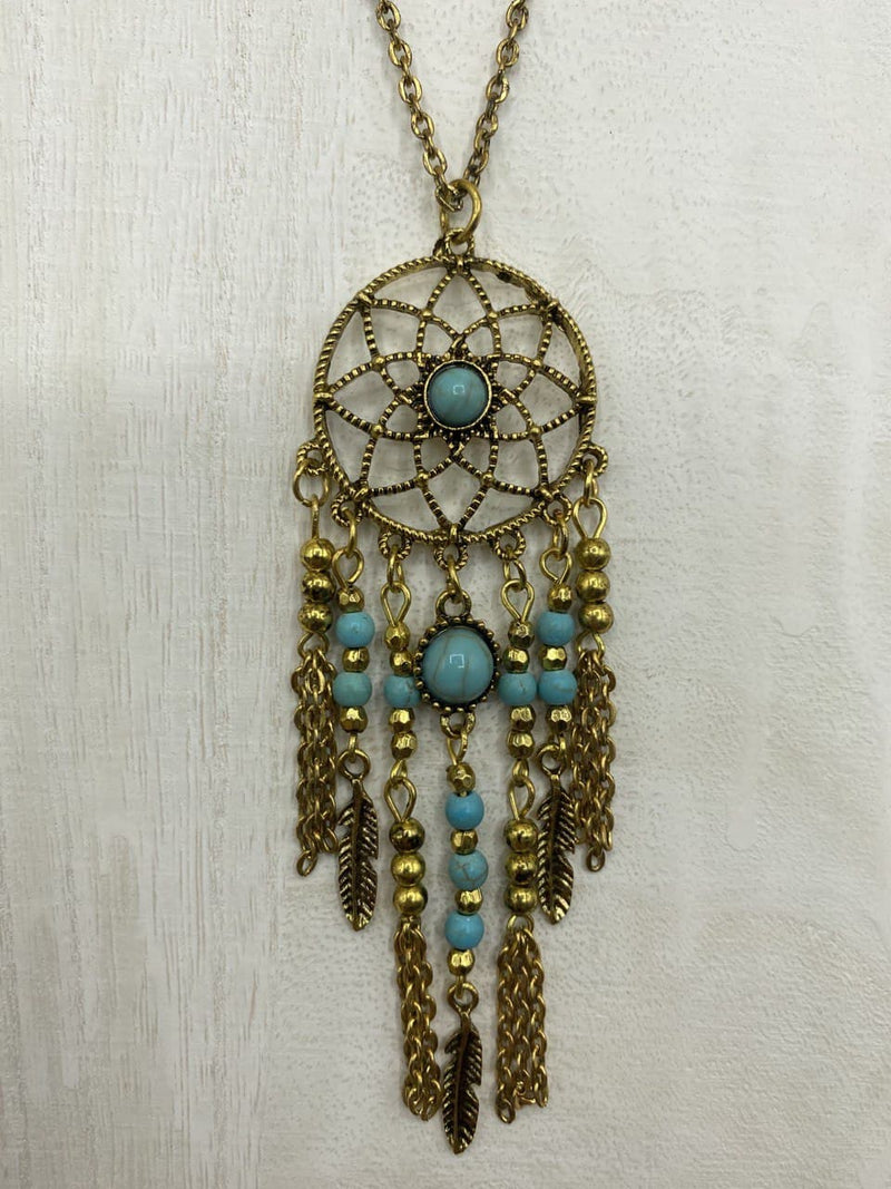 BoHo Handmade Dreamcatcher Necklace - Gold Plated