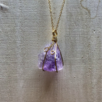 Natural Stunning Purple Stone Quartz Crystal Wire Wrapped Necklace