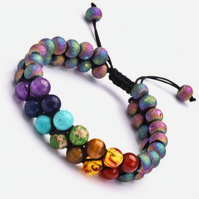 Natural Stone Tiger Eye 7 Chakra Bracelet with Yoga Balance Buddha Prayer Beads - Galaxy Band