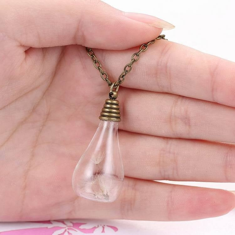 Handmade Floating Dandelion Seeds Teardrop Vintage Necklace